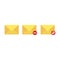 Yellow envelope with red round ban or spam sign icon set.