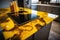 Yellow epoxy resin kitchen countertops. Generative AI