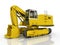 Yellow excavator against a white background