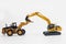 Yellow Excavator loader model on  a white background