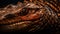 Yellow eyed crocodile skin pattern in dark swamp water generated by AI