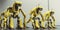 Yellow fantasy industrial robots in action, AI generative image