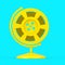 Yellow Film Reel with Cinema Tape in the Shape of Earth Globe as Duotone Style. 3d Rendering