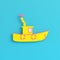 Yellow fishing boat on bright blue background in pastel colors