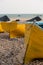 Yellow fishing boats on the beach of Sidi Kaouki
