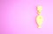 Yellow Fishing spoon icon isolated on pink background. Fishing baits in shape of fish. Fishing tackle. Minimalism