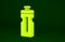 Yellow Fitness shaker icon isolated on green background. Sports shaker bottle with lid for water and protein cocktails