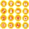 Yellow Flame Flower Web Icon and Button Set