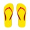 Yellow flip flop with red striped on white