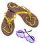 Yellow Flip Flop Sandals with Sunglasses