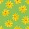 Yellow flowers on green background. Blooming Jerusalem artichoke seamless pattern.