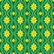 Yellow flowers and green leaves. Mid-century modern art vector background. Abstract geometric seamless pattern. Decorative ornamen