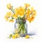 Yellow Flowers In A Mason Jar Watercolor Painting