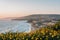 Yellow flowers and view of Strand Beach from Dana Point Headlands Conservation Area, in Dana Point, Orange County, California