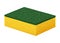 Yellow foam rubber sponge to wash dishes with a hard green cleaning coating