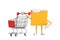 Yellow Folder Icon Cartoon Person Character Mascot with Shopping Cart Trolley. 3d Rendering