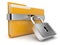 Yellow folder and lock. Data security concept. 3D