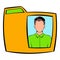 Yellow folder with male photo icon cartoon