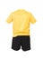 Yellow football shirt with black shorts