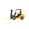 Yellow forklift truck with fork in front. Industrial vehicle using in warehouses for lifting and carrying heavy loads