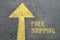 Yellow forward road sign with Free Shipping word on the asphalt