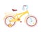 Yellow four-wheeled bicycle with a trunk. Cartoon bike with additional removable wheels. Vehicle illustration vector