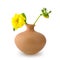 Yellow fresh dahlia in clay jug for holiday card.