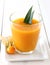 Yellow, fruity mango smoothie made from ripe fruit