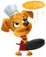 Yellow fun dog chef cook throws pancake