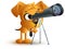 Yellow fun dog teacher looking through telescope. Astronomy lesson