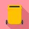 Yellow garbage can icon, flat style