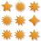 Yellow geometric star sticker set, vector illustration