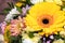 Yellow gerbera flower in floristic arrangement closeup.