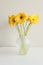 Yellow gerberas in glass vase