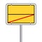 Yellow german street sign with red line