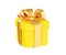 Yellow gift box with golden ribbon and bow 3d render illustration