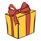 Yellow gift box with a red ribbon icon cartoon