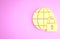 Yellow Global lockdown - locked globe icon isolated on pink background. Minimalism concept. 3d illustration 3D render