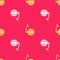 Yellow Global technology or social network icon isolated seamless pattern on red background. Vector Illustration