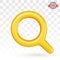 Yellow glossy loupe or magnifying glass icon. Magnifier icon isolated on transparent background