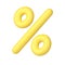Yellow glossy percentage shopping retail sale discount symbol realistic 3d icon vector illustration