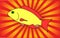 Yellow gold aquarium sea river fish on a background of abstract red rays. Vector illustration