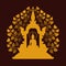 Yellow gold buddha Meditate in the dome and Bodhi tree background vector design