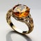 Yellow Gold Citrine Ring With Diamonds - Intricately Detailed Design