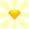 Yellow gold diamond gemstone on zoom comics, golden flat diamonds jewelry icon, gold gems on soft rays burst shine background,