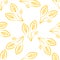 Yellow gold outline leaves seamless vector pattern background. Clusters of line art foliage on fresh white backdrop