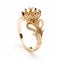 Yellow Gold Ring With Diamond Accents And Floral Design