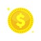 Yellow golden dollar coin. Money vector element. Casino jackpot win symbol.