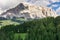 Yellow gondolas and mountain landscape in the Dolomites in autumn