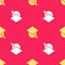 Yellow Graduation cap on globe icon isolated seamless pattern on red background. World education symbol. Online learning